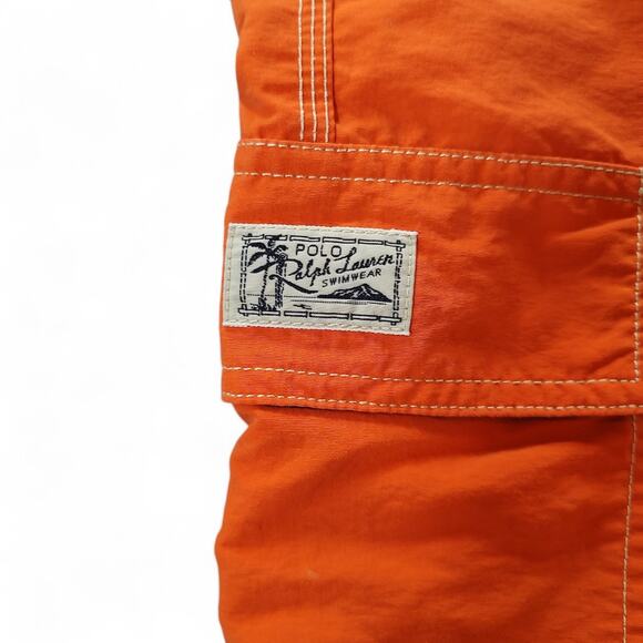 Polo by Ralph Lauren Vintage Swim Shorts Orange Pony Cargo 90s Blokecore Mens M - Picture 3 of 8